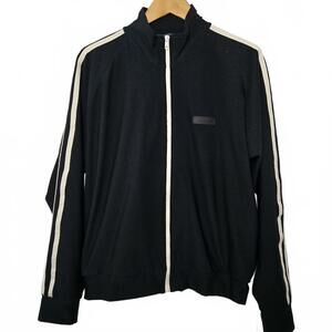 Vintage Club Monaco Sweater Mens Medium Black White Striped CMX FUll Zip Track